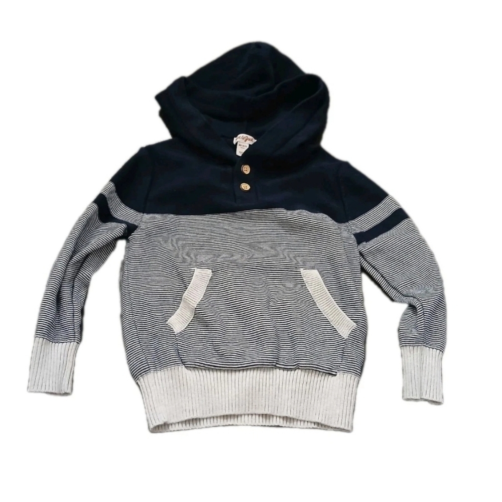 Cat & Jack Sweater Boy's Size:XS 4-5 Hooded Navy Blue 2 Button Long Sleeve